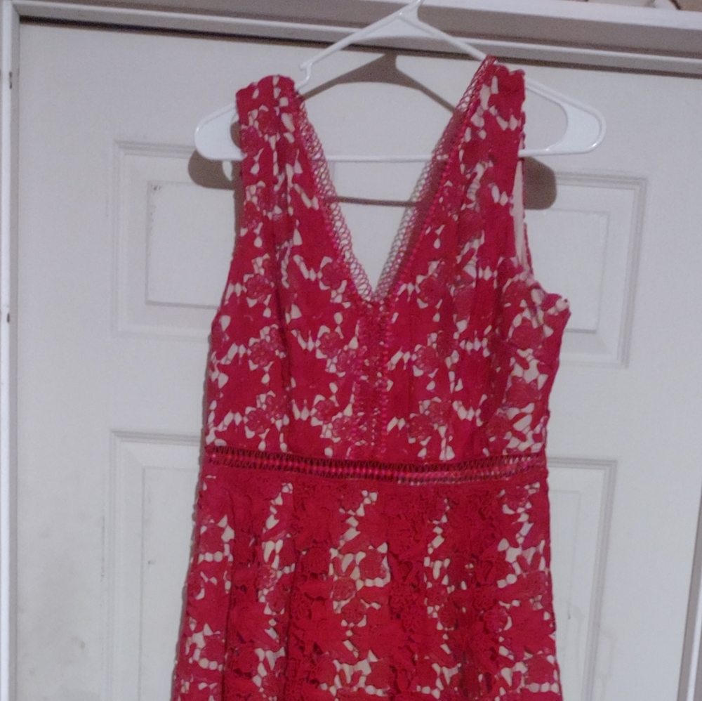 Alya size large red crochet lace dress Demensions are arm pit to arm pit 19"